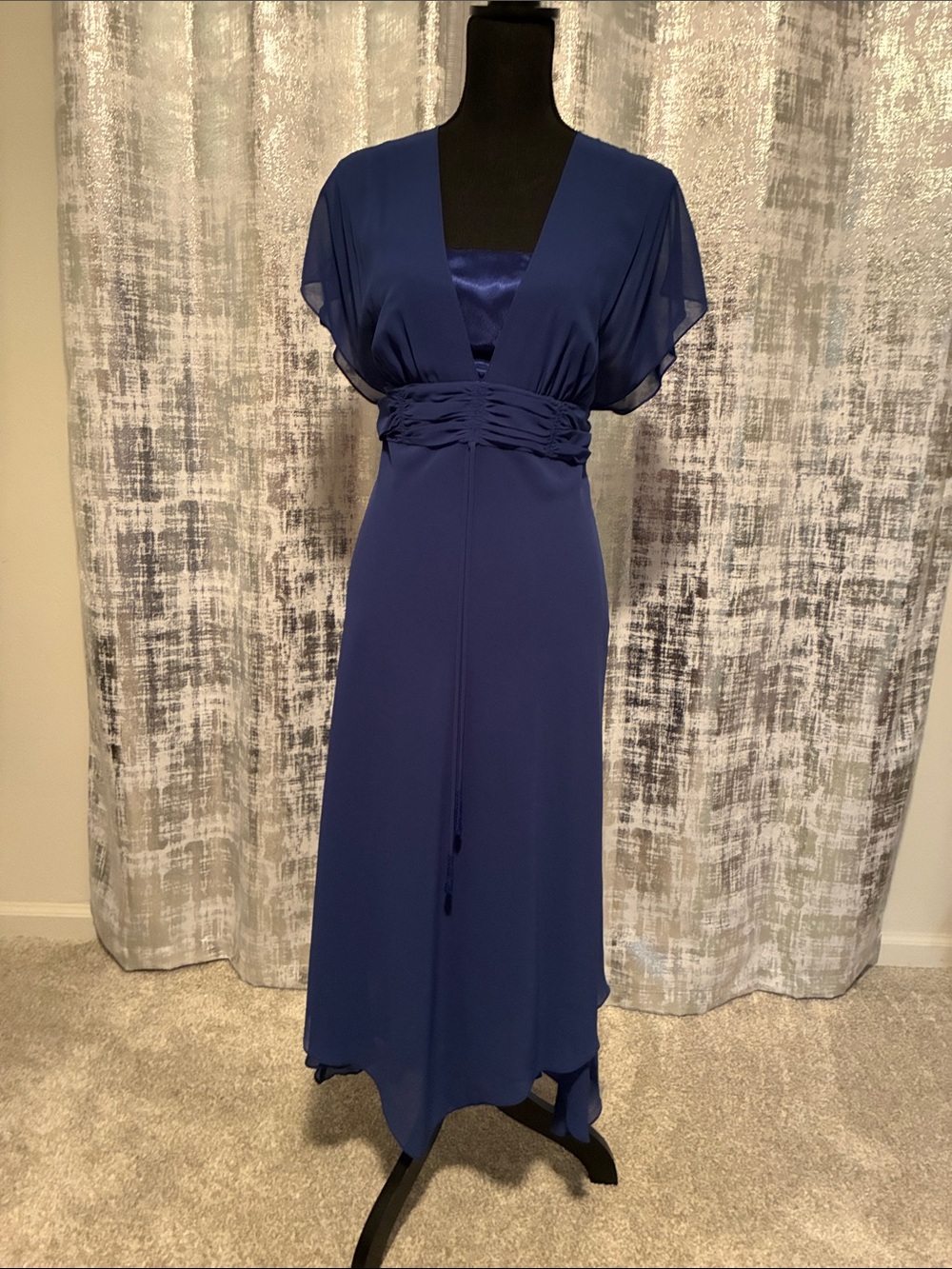 Liz Claiborne Blue Satin/Chiffon Look Dress -Size 14